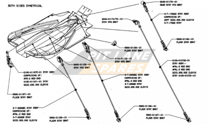 BODYWORK ASSEMBLY - FLOOR STAYS Diagram